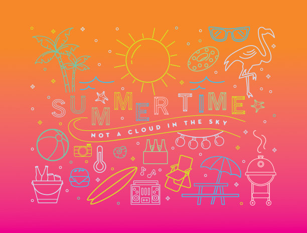 夏季旗帜设计与文本和夏季线艺术图标图片下载