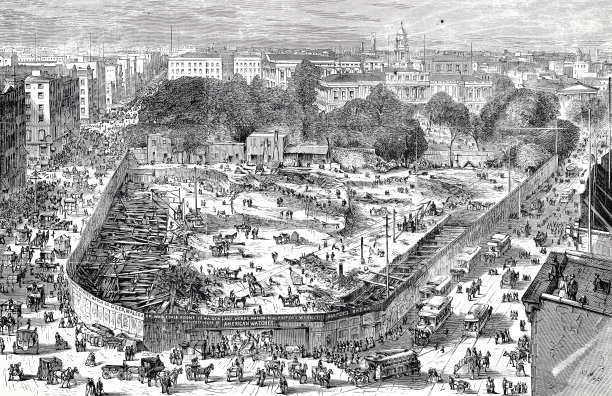 纽约市，建造新邮局，鸟瞰图，1869年图片下载