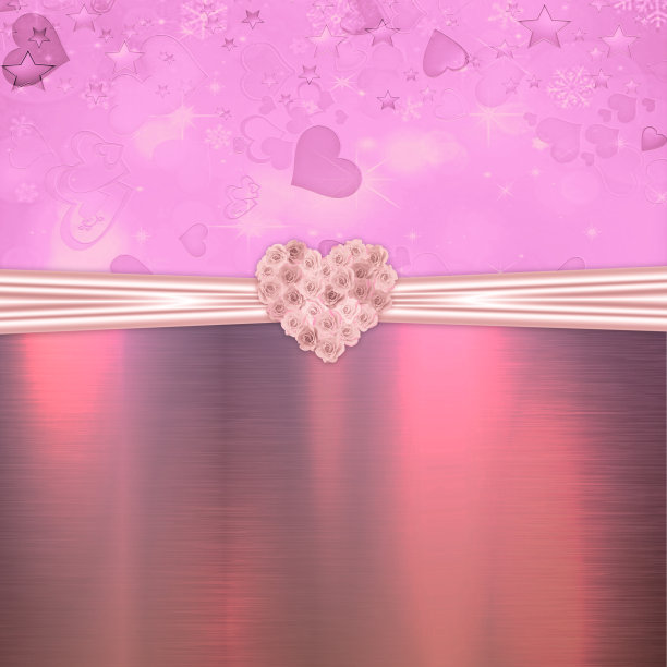 粉色背景，心形和装饰丝带图片下载