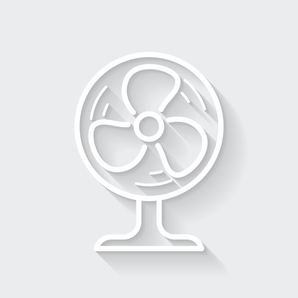 电风扇。图标与空白背景上的长阴影-平面设计图片下载