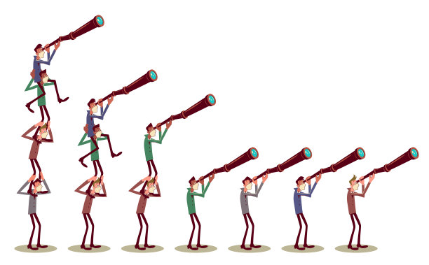 多民族商人戴口罩叠罗汉望远镜寻商机新冠疫情下图片下载