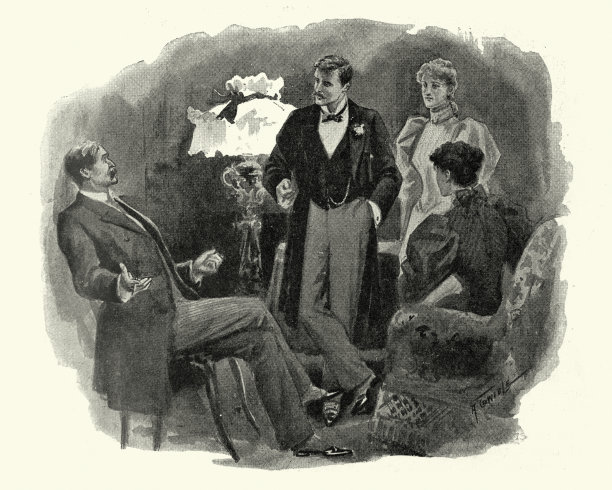 十九世纪九十年代，维多利亚时代的一群人在客厅里聊天图片下载