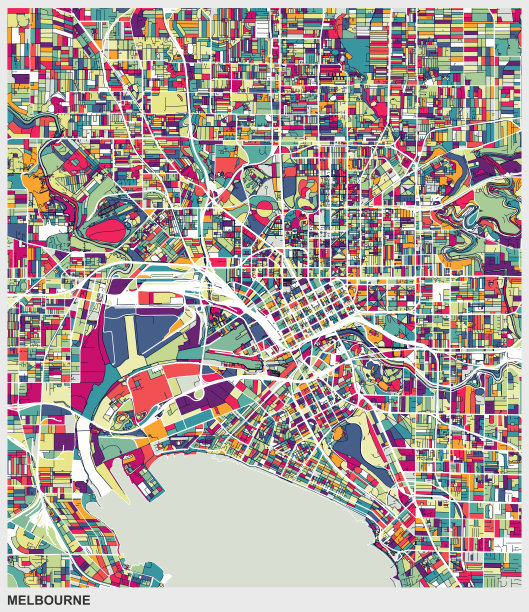 艺术地图风格的墨尔本城市图片下载