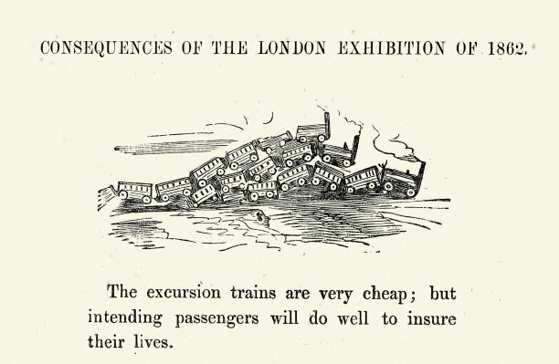 1862年，古斯塔夫·多雷在伦敦举办的每一场廉价展览都包括一幅关于短途火车旅行的老式漫画图片下载