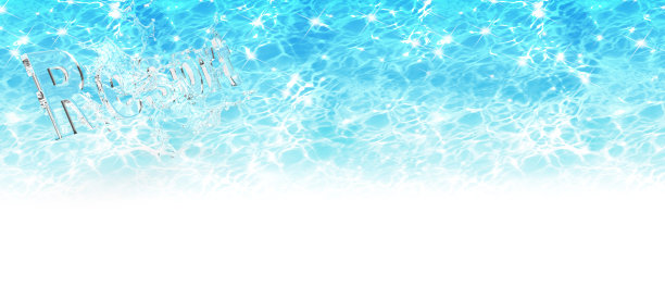 波光粼粼的蓝色水面和度假村字母的3D飞溅创造了一种清新的感觉图片下载