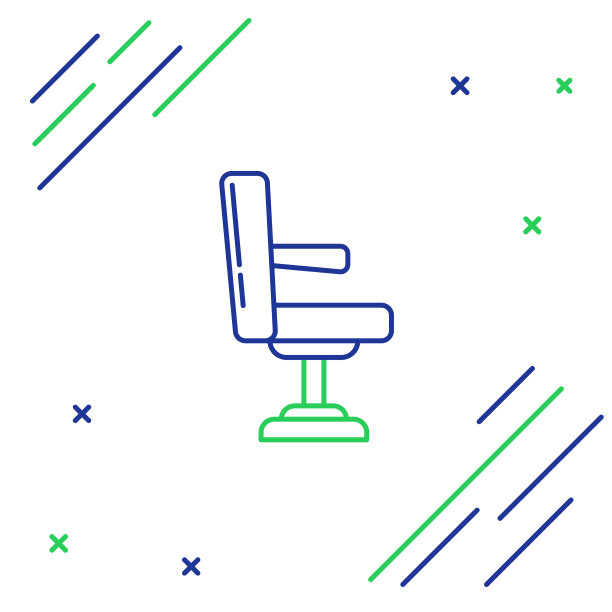 蓝色和绿色线条的理发店椅子图标图片下载