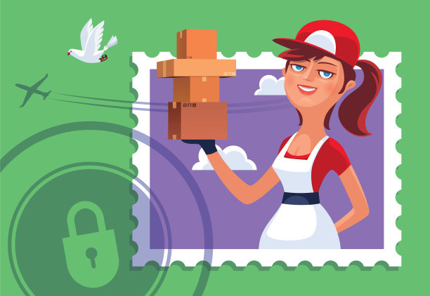 快递员拿着一堆挂着锁的纸箱图片下载