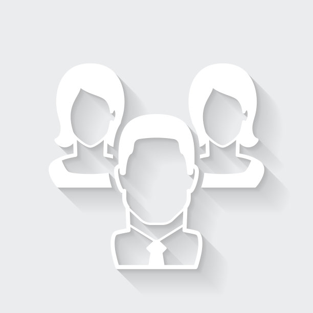 男女合作。图标与空白背景上的长阴影-平面设计图片下载