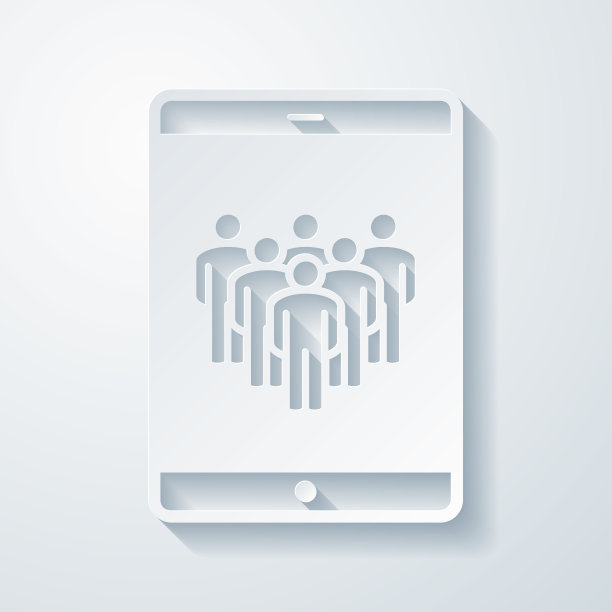 平板电脑上的社交媒体。空白背景上剪纸效果的图标图片下载