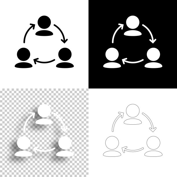 团队管理。图标设计。空白，白色和黑色背景-线图标图片下载