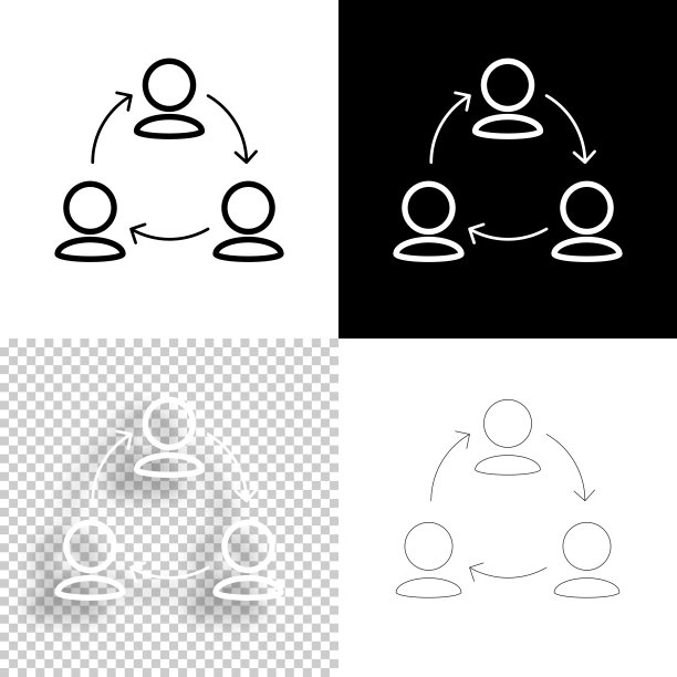 团队管理。图标设计。空白，白色和黑色背景-线图标图片下载