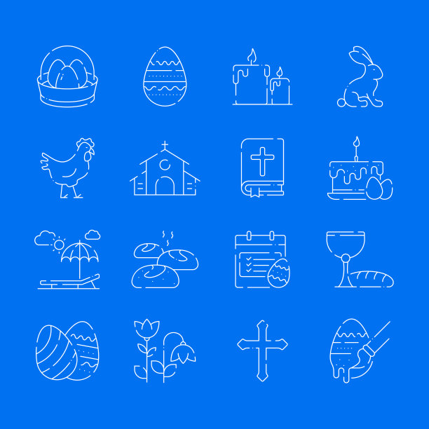 复活节相关矢量细线图标的简单设置。大纲符号集合图片下载