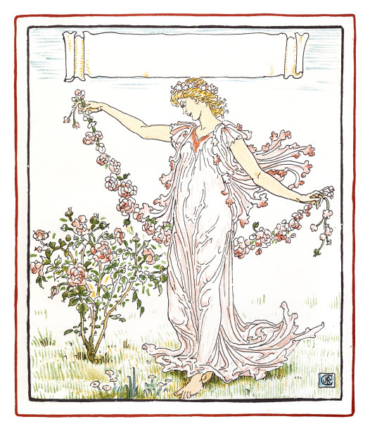 美丽的女人走在花园里新艺术设计书插图1899图片下载