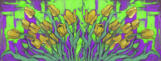 时尚的插画现代艺术作品我的原始装饰油画在画布上印象主义花朵春天水平风景盛开的红色郁金香图片下载