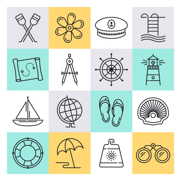 海上双边贸易大纲风格矢量图标集图片下载