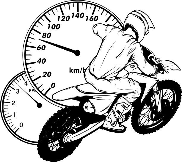 摩托车越野赛黑白轮廓图片下载