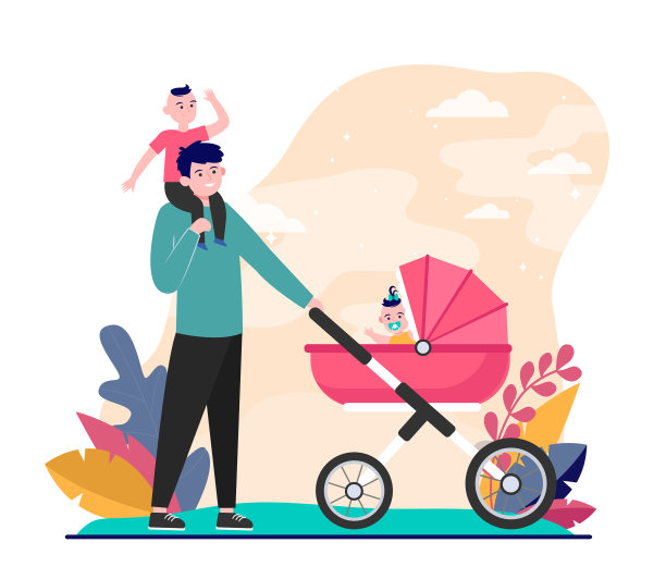 快乐的父亲带着孩子散步图片下载