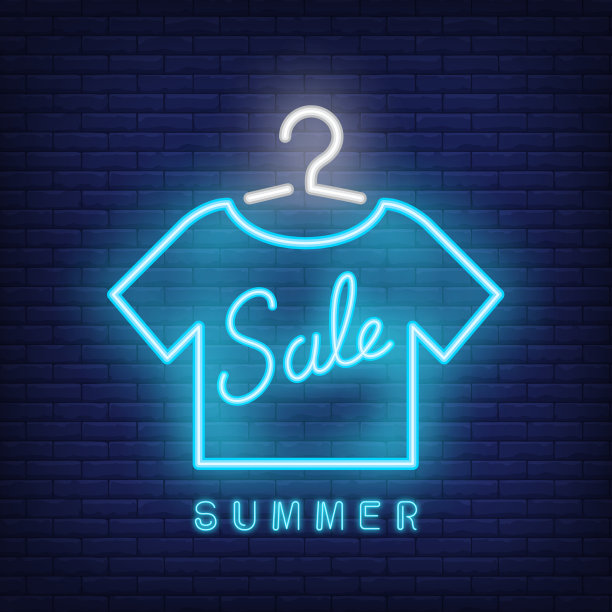 夏季销售霓虹灯文字与t恤大纲图片下载