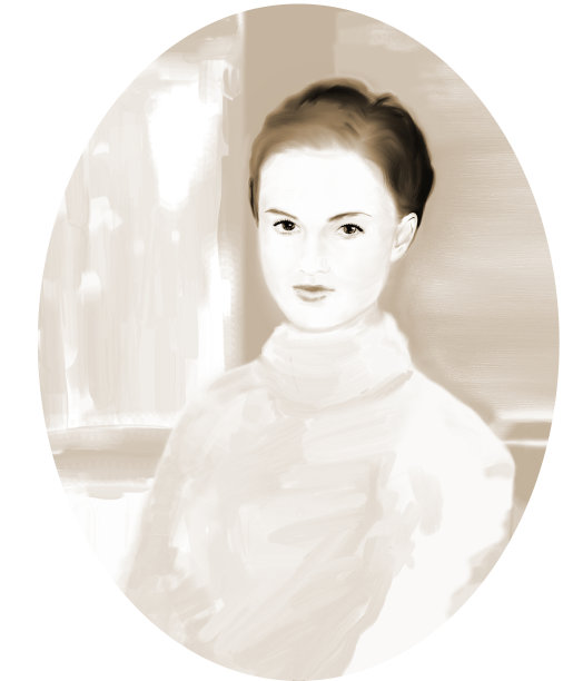 垂直肖像在印象派风格的一个年轻女孩与短发图片下载