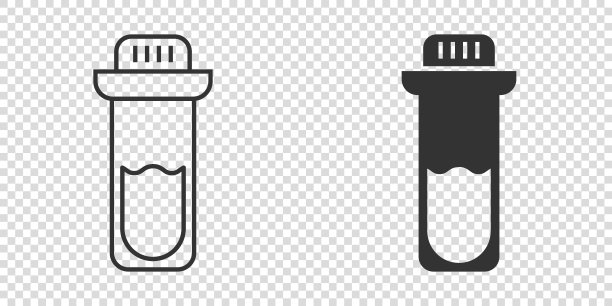 血液在试管图标在平面风格。孤立背景上的实验室烧瓶矢量图。烧杯液体标志的经营理念。图片下载