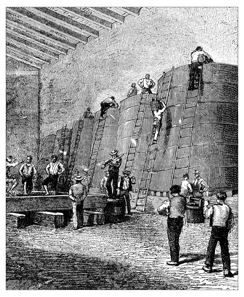 古董插图雕刻制造行业:酿酒行业图片下载