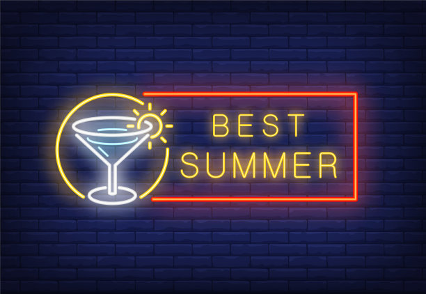 最好的夏天霓虹灯文字在框架与鸡尾酒图片下载