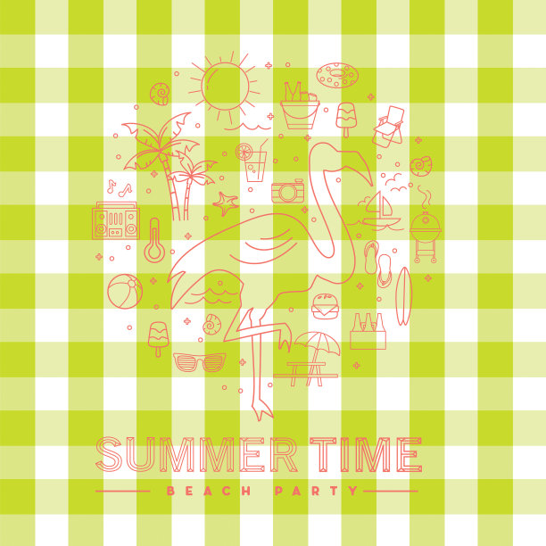 夏季旗帜设计与文本和夏季线艺术图标图片下载