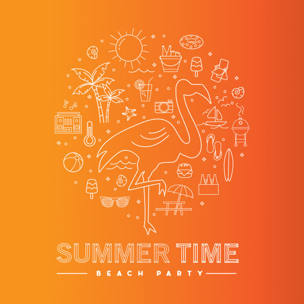 夏季横幅设计与文字和夏季线艺术图标图片下载