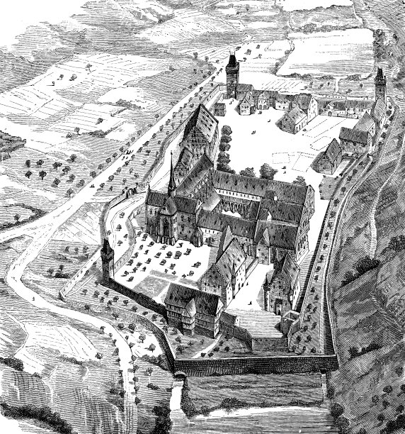 图中的毛布龙修道院是中世纪修道院的一个样本图片下载