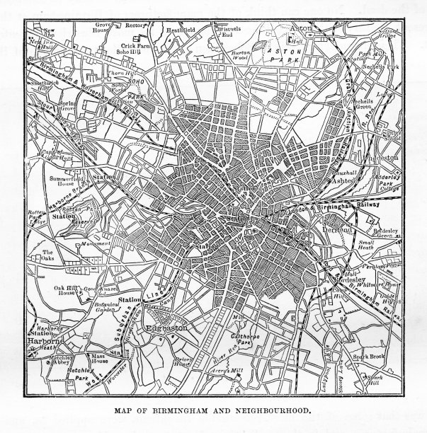 伯明翰及邻近地区地图，英国维多利亚版画，1840年图片下载