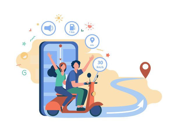 人们骑滑板车使用导航应用程序图片下载