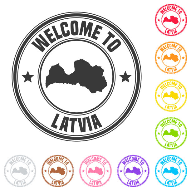 欢迎来到拉脱维亚邮票-白底彩色徽章图片下载