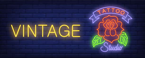 复古纹身工作室霓虹灯招牌图片下载