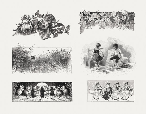 怀旧的小插图，木刻，1899年出版图片下载