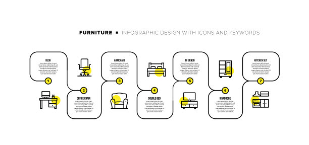 信息图形设计模板与家具的关键字和图标图片下载