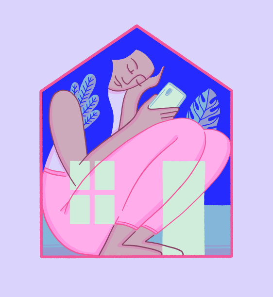 居家隔离插图。自我隔离和保持社交距离的概念。图片下载