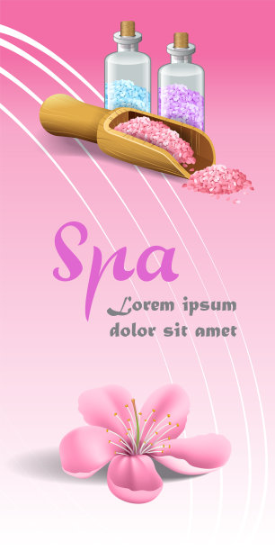 水疗促销传单设计与粉红色的花朵图片下载