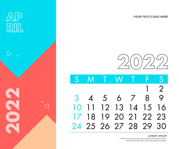 2022年4月。日历2022设计模板周将于周日开始。股票插图图片下载