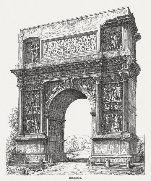 图拉真拱门，意大利贝内文托，木刻，1884年出版图片下载