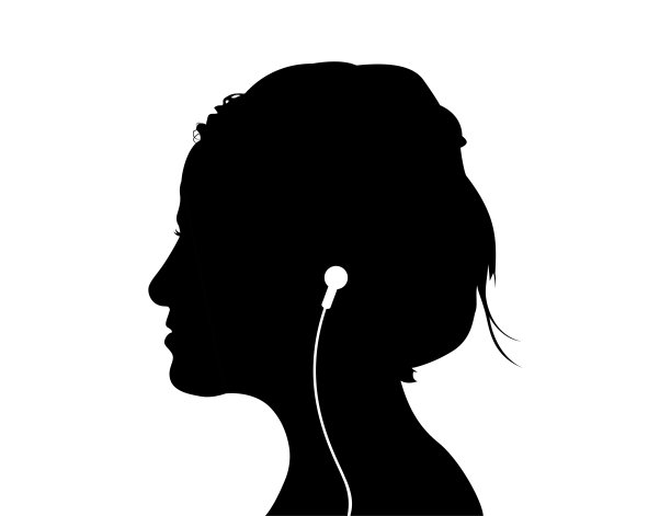 女人用耳机听音乐的肖像。图片下载