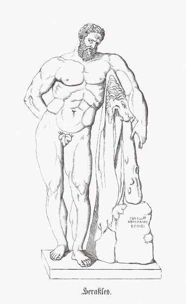 赫拉克勒斯，希腊神话中的英雄，木刻，1868年出版图片下载