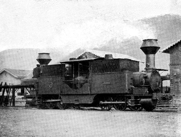 19世纪，墨西哥韦拉克鲁斯的帝国墨西哥铁路列车的双端蒸汽机图片下载