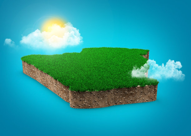 阿尔及利亚地图土壤土地地质横截面与绿草和岩石地面纹理3d插图图片下载