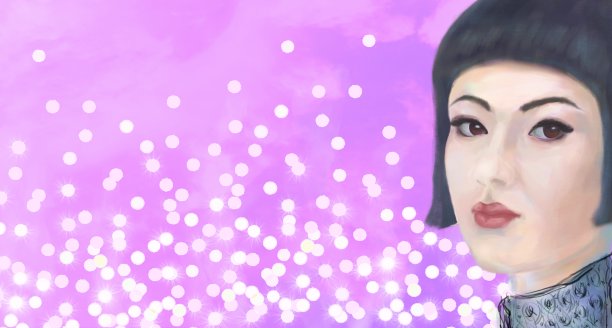 一个印象派风格的亚洲女孩的绘画肖像图片下载