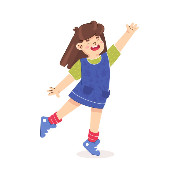 快乐的小女孩在白色的背景上挥手。快乐微笑的孩子。卡通矢量插图孤立在白色背景图片下载