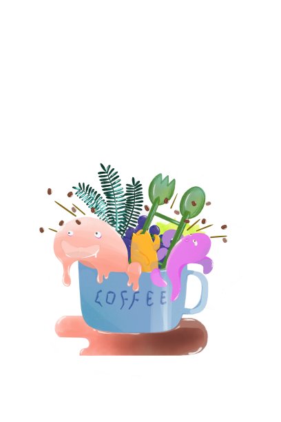 咖啡杯里的怪物，可爱又快乐图片下载