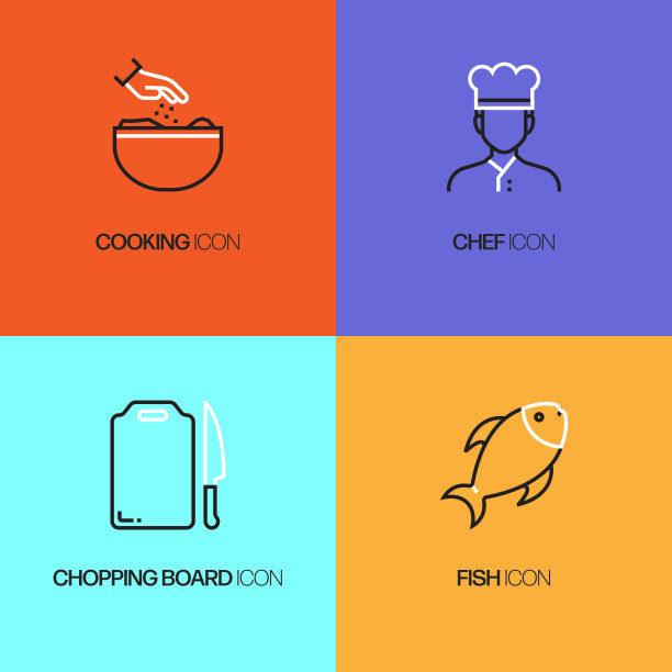 烹饪相关线条图标。向量符号说明。图片下载