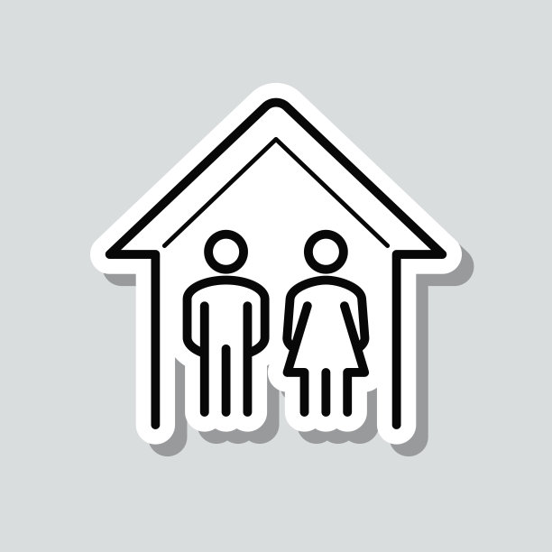 夫妇呆在家里。图标贴纸在灰色背景图片下载