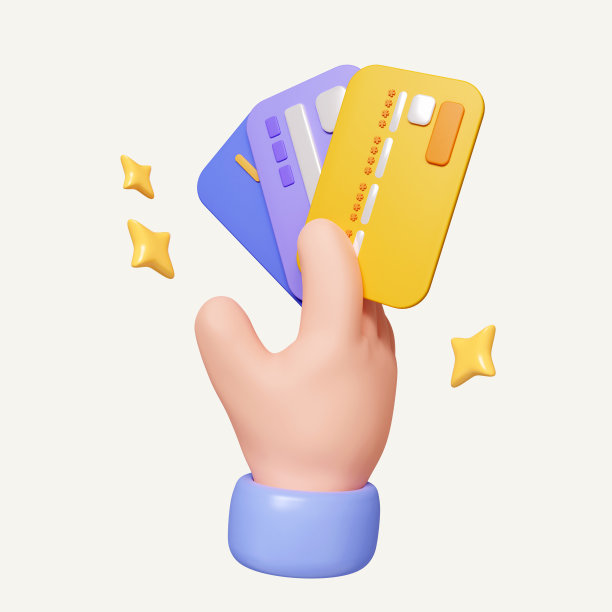 3d手持三种不同的信用卡，信用卡支付，信用卡接受，无现金社会理念。3d渲染图。包含的每个元素的剪辑路径。图片下载