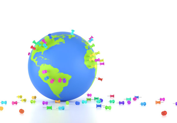 全球世界地图和别针图片下载